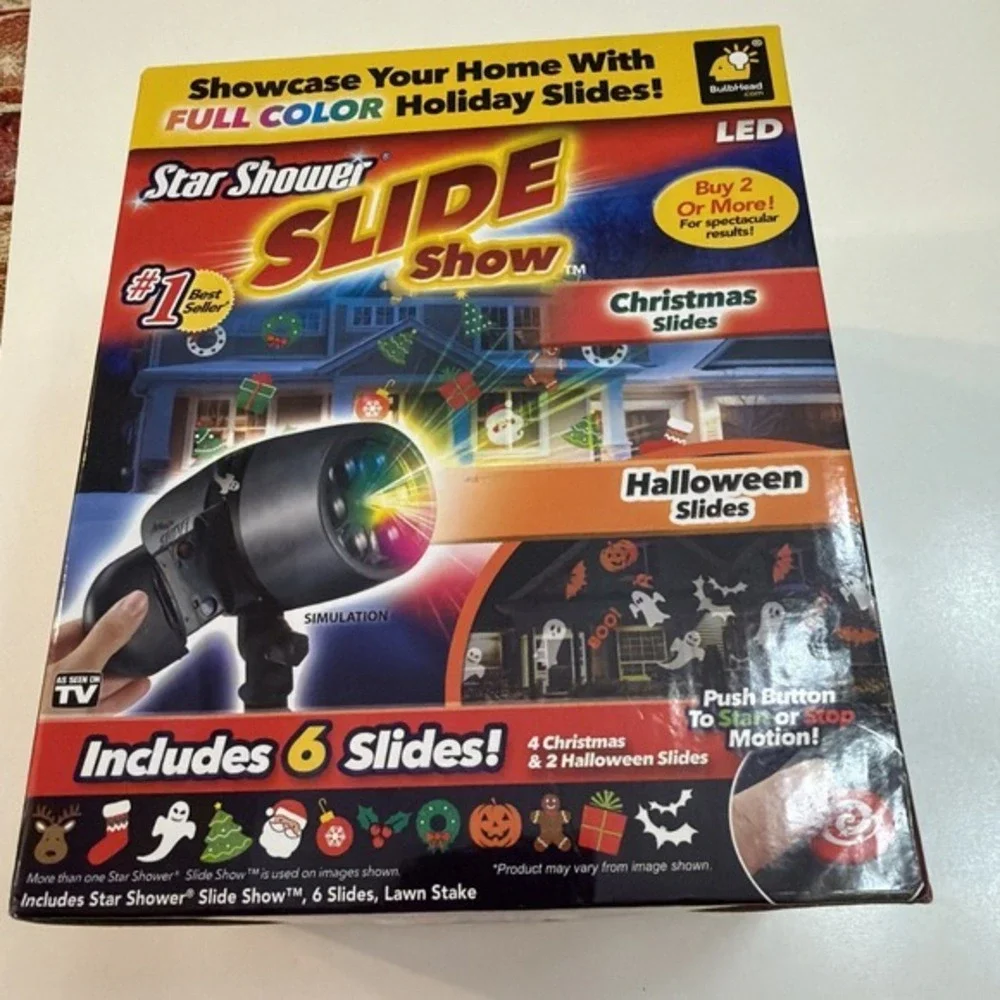 Star Shower Slide Show Christmas &‎ Halloween Light 6 Slides LED New 3832